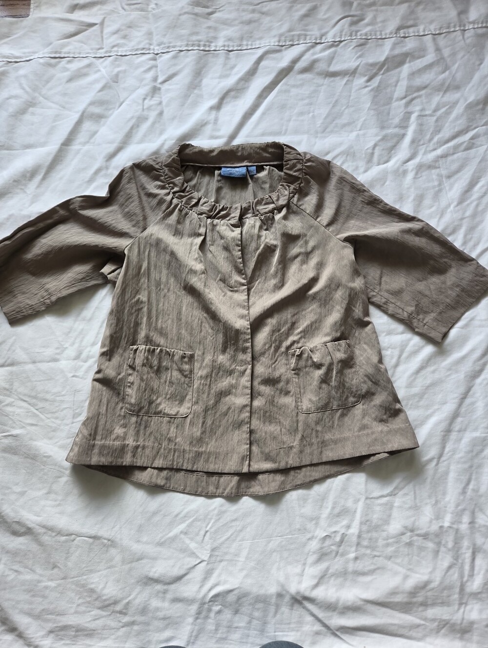 Simply Vera Vera Wang Women's Light Tan Ruffle-Neck Jacket